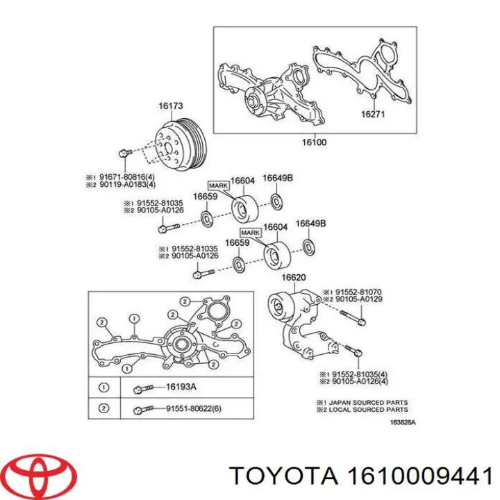 Pompa chłodząca wodna Toyota 1610009441 cena, od 96,08 USD