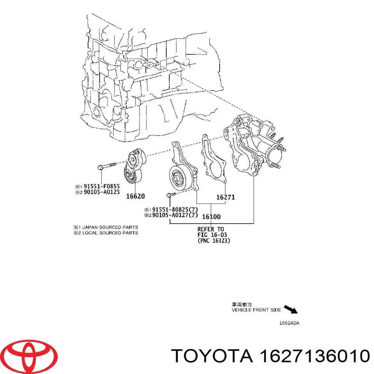 1627136010 Toyota uszczelka pompy wodnej