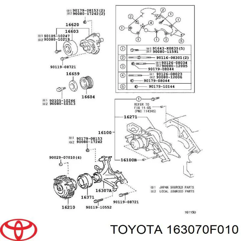 Wspornik podporowy sprzęgła wiskotycznego układu chłodzenia Toyota 163070F010 cena, od 188,22 USD