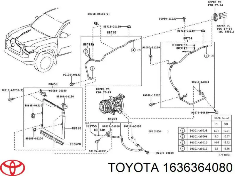 Wentylator (wirnik) chłodnicy klimatyzacji Toyota 1636364080 cena, od 66,40 USD