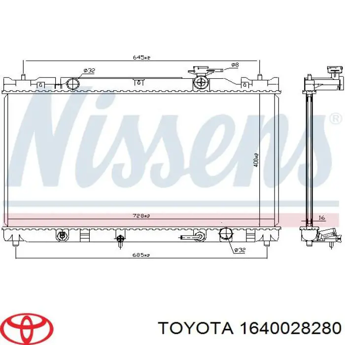Chłodnica silnika Toyota 1640028280 cena, od 113,33 USD