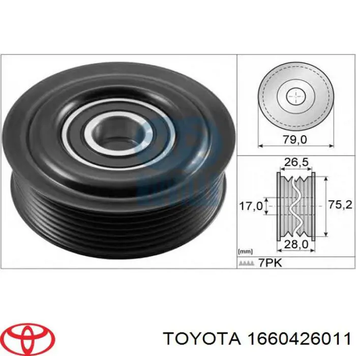 Rolka prowadząca, kierunkowa paska napędowego Toyota 1660426011 cena, od 37,01 USD
