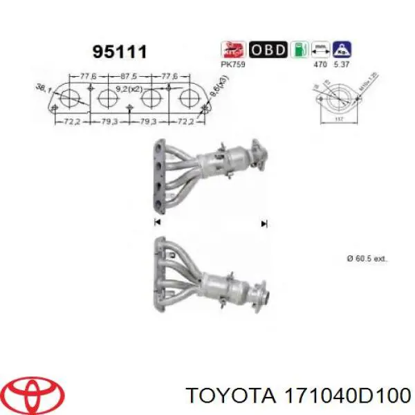 Do koszyka 171040D101 Toyota Konwerter-katalizator