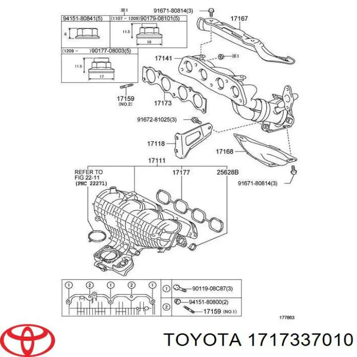 Uszczelka kolektora wydechowego Toyota 1717337010 cena, od 14,96 USD
