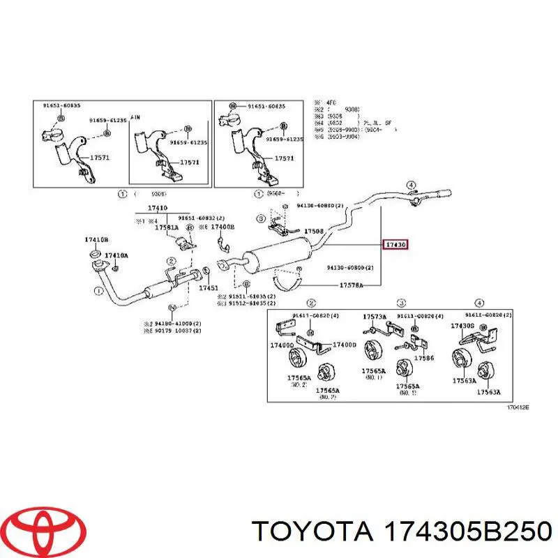 174305B250 Toyota Tłumik, tylna część