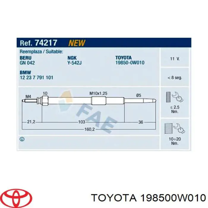 Do koszyka 198500W010 Toyota Świeca żarowa
