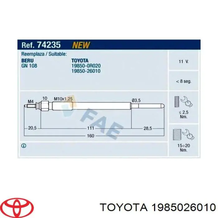 Świeca żarowa Toyota 1985026010 cena, od 28,51 USD
