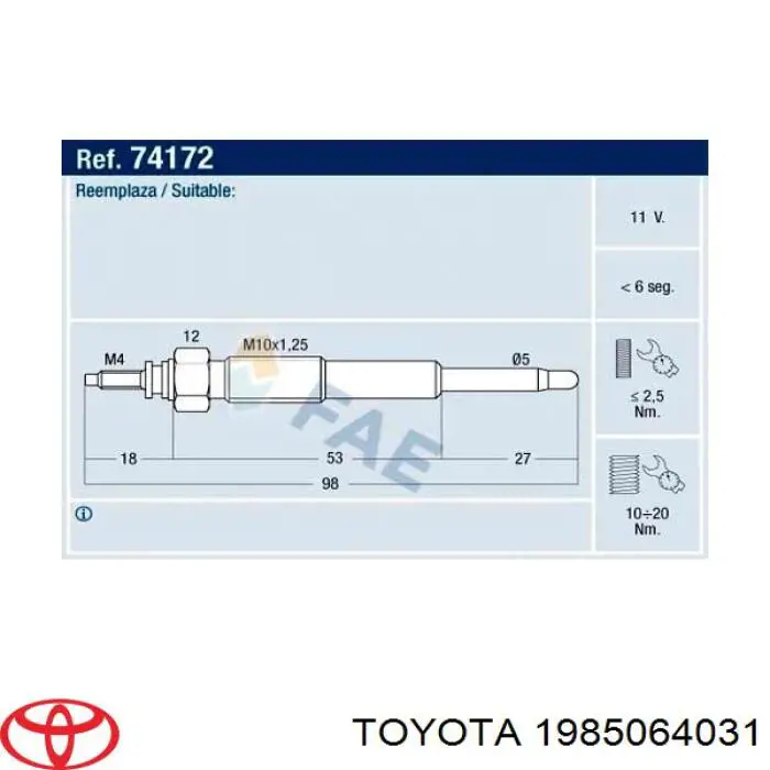 Świeca żarowa 1985064031 Toyota
