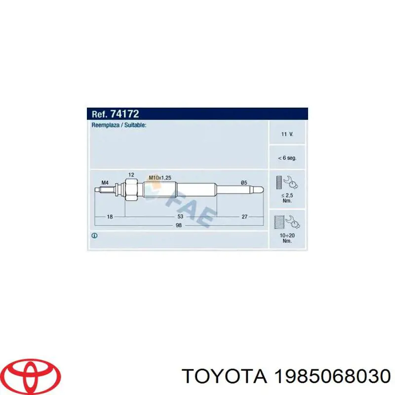 Świeca żarowa 1985068030 Toyota