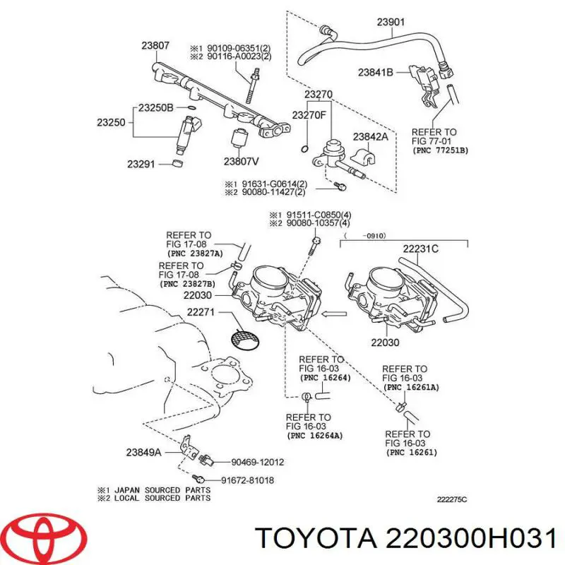 Przepustnica, komplet Toyota 220300H030 cena, od 116,42 USD