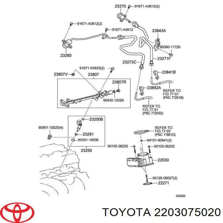 Przepustnica, komplet Toyota 2203075020 cena, od 358,41 USD