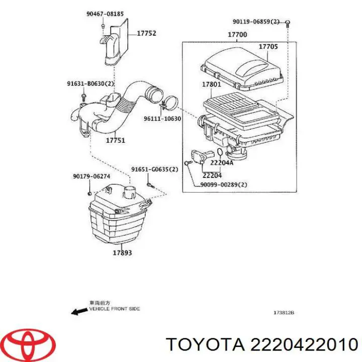 Czujnik przepływu powietrza, przepływomierz powietrza M.A.F. 2220422010 Toyota