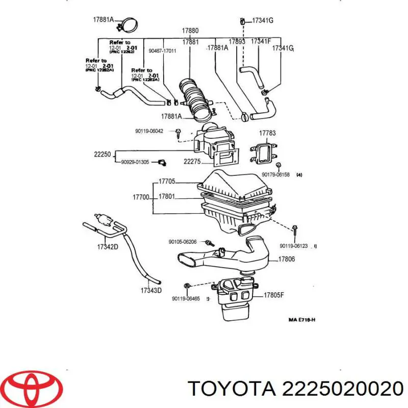 2225020020 Toyota Czujnik przepływu powietrza, przepływomierz powietrza M.A.F.