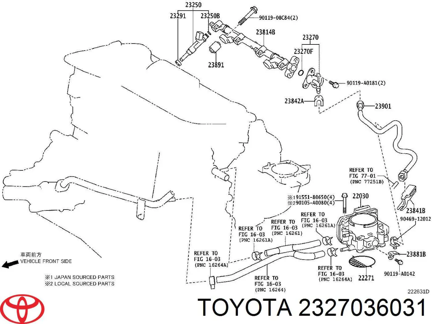 2327036031 Toyota Regulator ciśnienia paliwa w listwie paliwowej