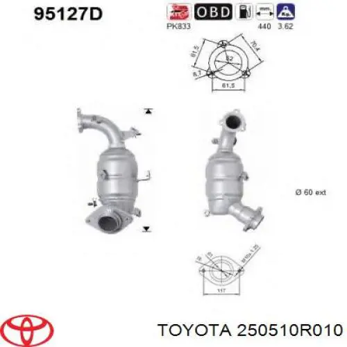 Konwerter-katalizator Toyota 250510R010 cena, od 531,20 USD