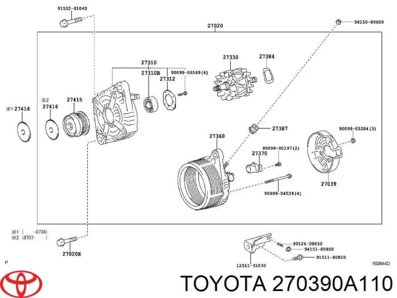 270390A110 Toyota pokrywa alternatora tylna