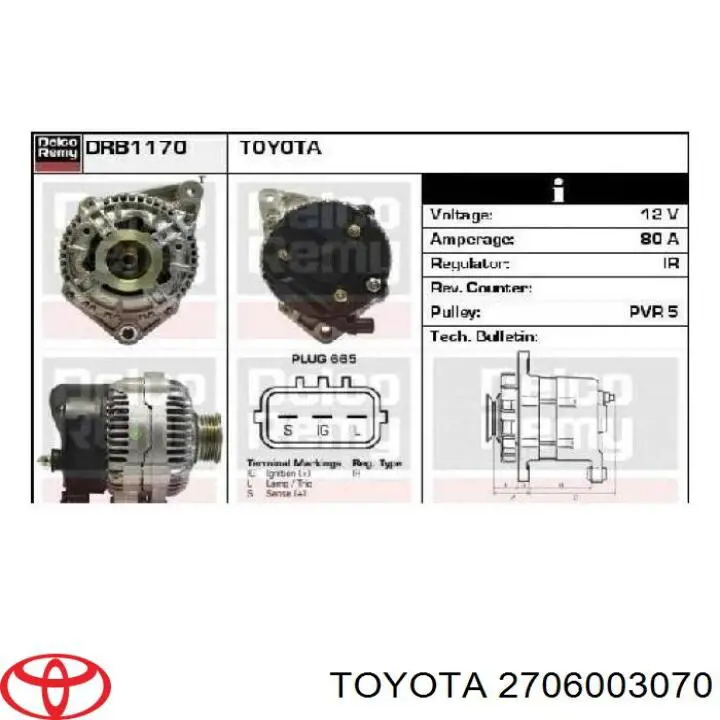 Alternator Toyota 2706003070