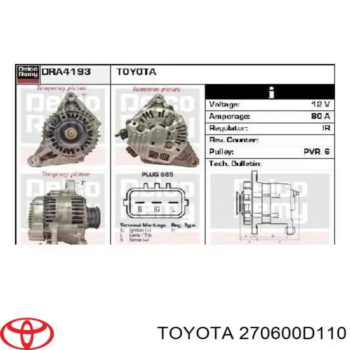 Do koszyka 270600D110 Toyota Alternator