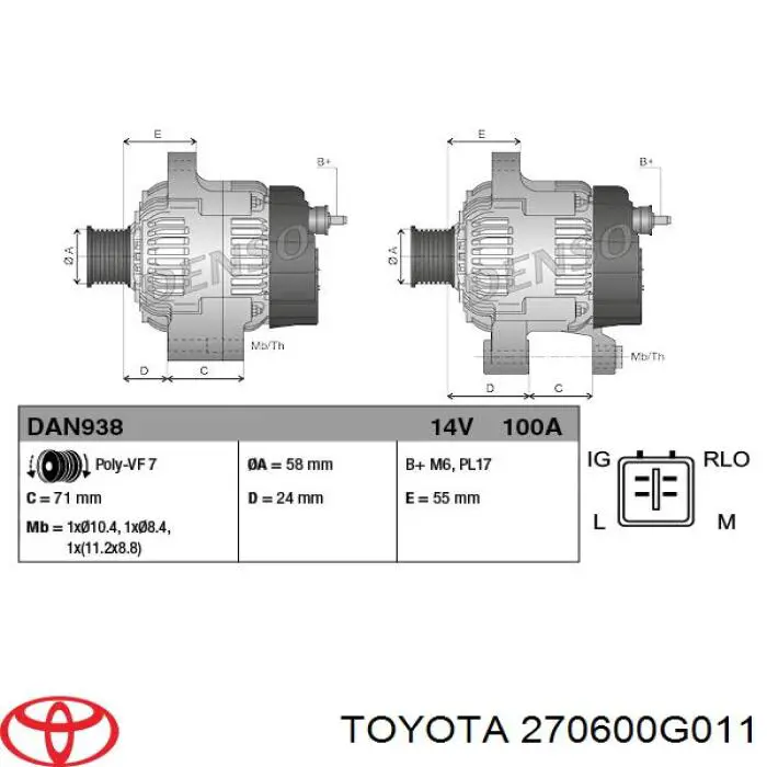 Alternator Toyota 270600G011 cena, od 203,41 USD