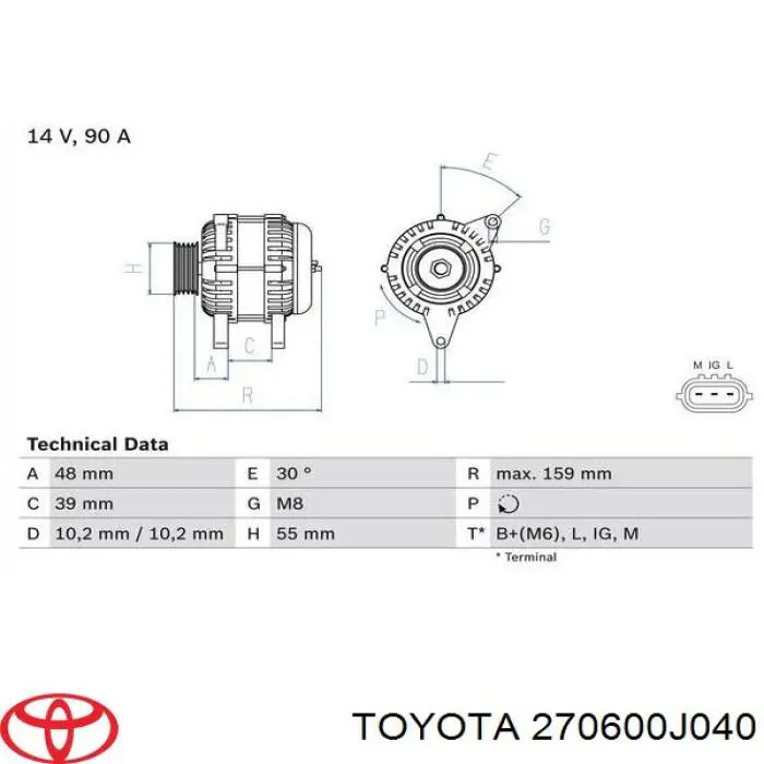 Alternator Toyota 270600J040 cena, od 179,55 USD
