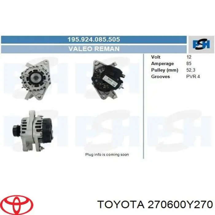 Alternator Toyota 270600Y270 cena, od 192,39 USD