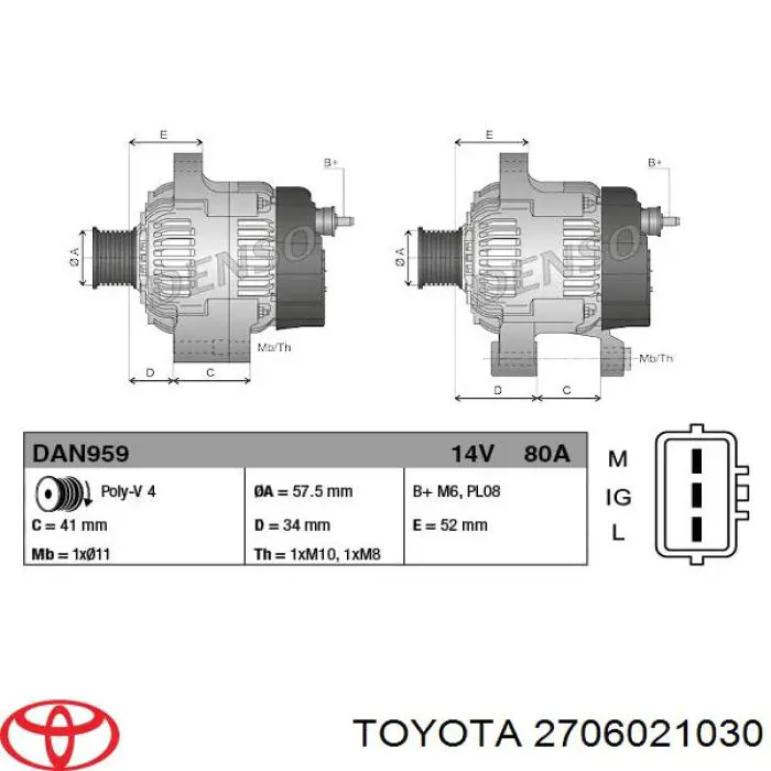 Do koszyka 2706021030 Toyota Alternator