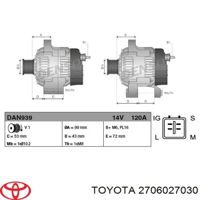 Do koszyka 2706027030 Toyota Alternator