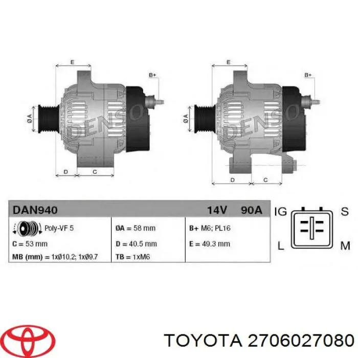 2706027080 Toyota alternator