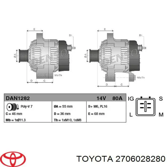 Alternator Toyota 2706028280 cena, od 447,13 USD