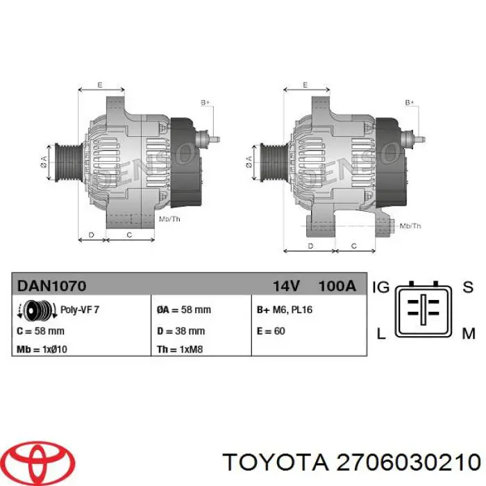 Alternator Toyota 2706030210 cena, od 299,19 USD