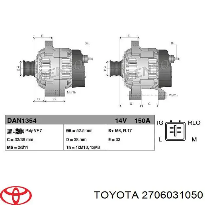 Alternator 2706031050 Toyota