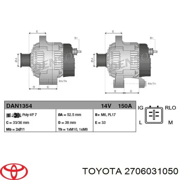 Do koszyka 2706031050 Toyota Alternator