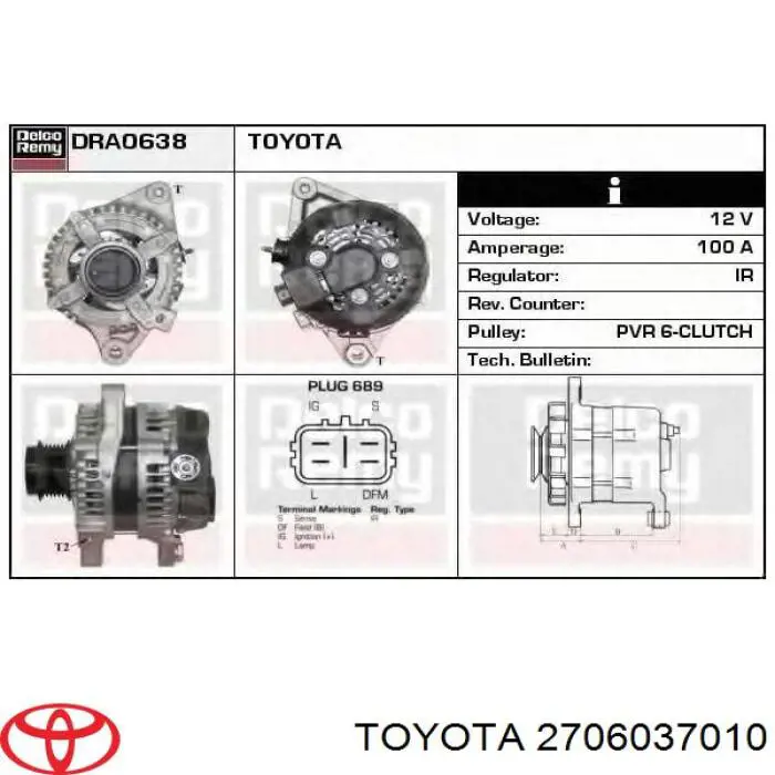 Alternator 2706037010 Toyota