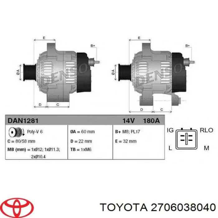 Alternator Toyota 2706038040 cena, od 263,45 USD