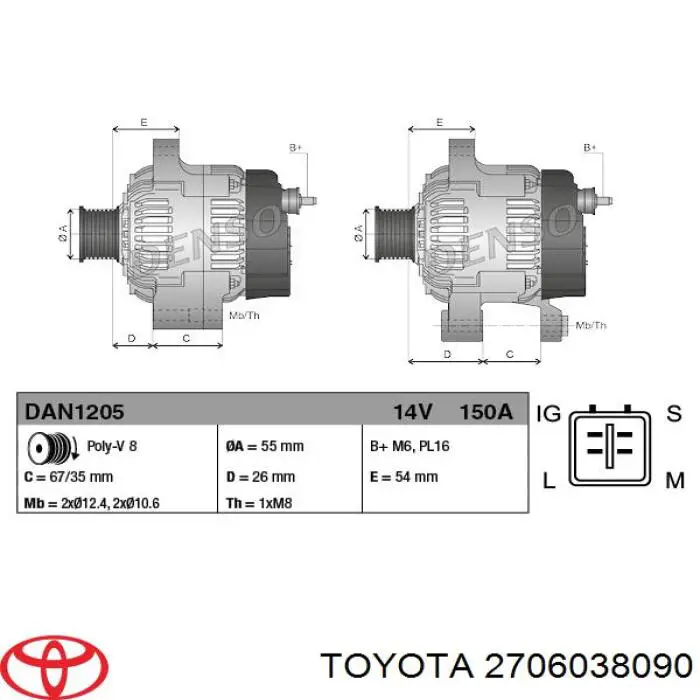 Alternator Toyota 2706038090 cena, od 222,55 USD