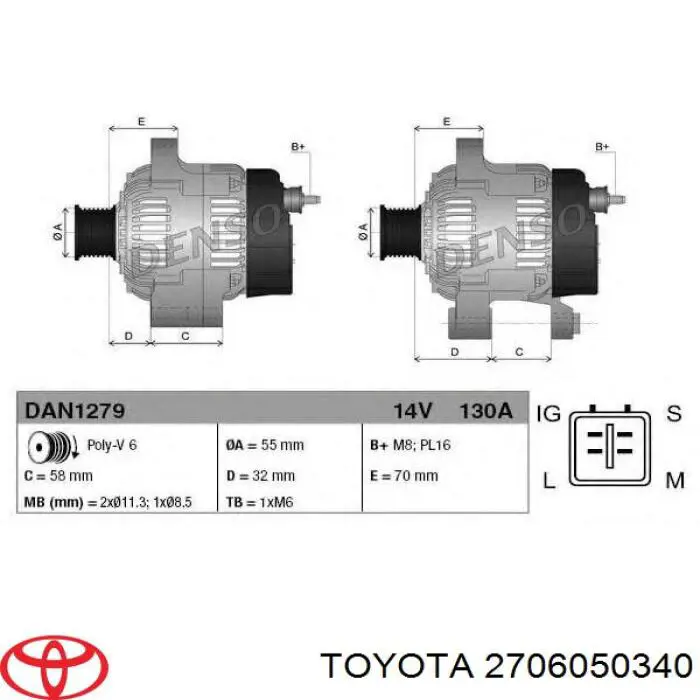 2706050340 Toyota Alternator