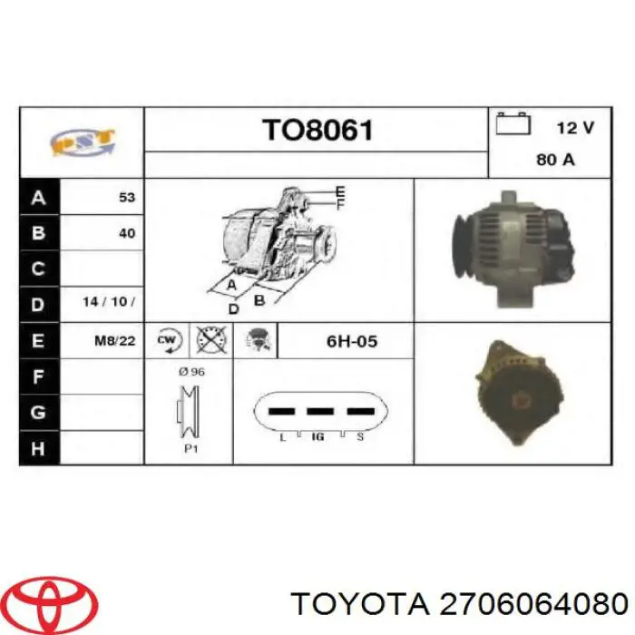 Alternator Toyota 2706064080 cena, od 110,18 USD