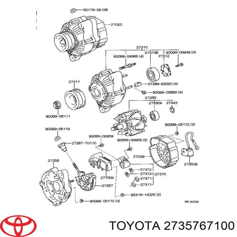 2735767100 Toyota mostek prostowniczy alternatora = moster diodowy alternatora