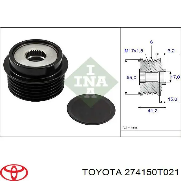 Do koszyka 274150T021 Toyota Koło pasowe alternatora