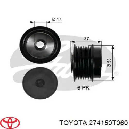 Do koszyka 274150T060 Toyota Koło pasowe alternatora