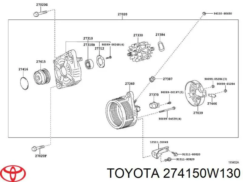 Do koszyka 274150W130 Toyota Koło pasowe alternatora