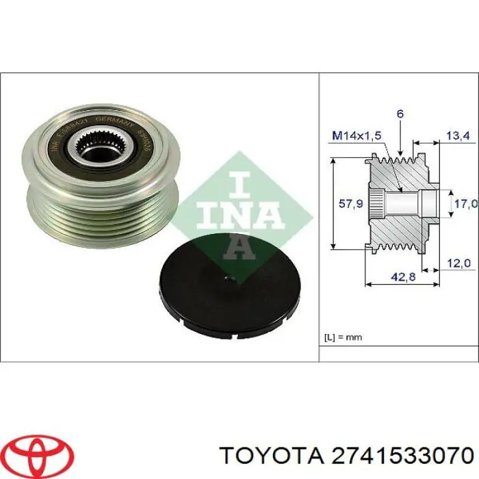 Koło pasowe alternatora Toyota 2741533070 cena, od 50,89 USD