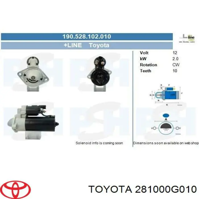 Do koszyka 281000G010 Toyota Rozrusznik