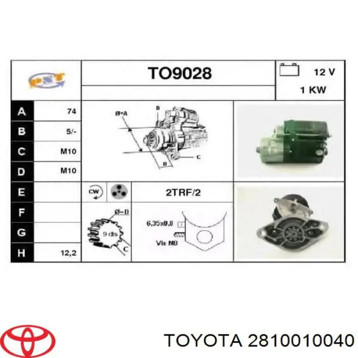 2810010040 Toyota Rozrusznik