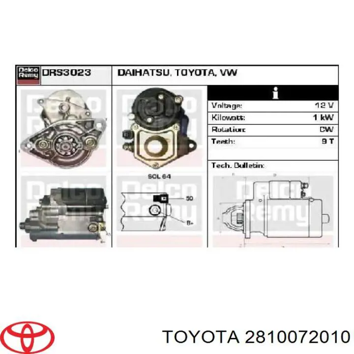 Rozrusznik Toyota 2810072010 cena, od 110,81 USD