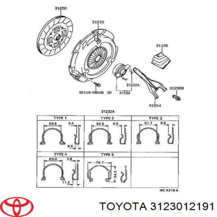 Łożysko wyciskowe sprzęgła Toyota 3123012191