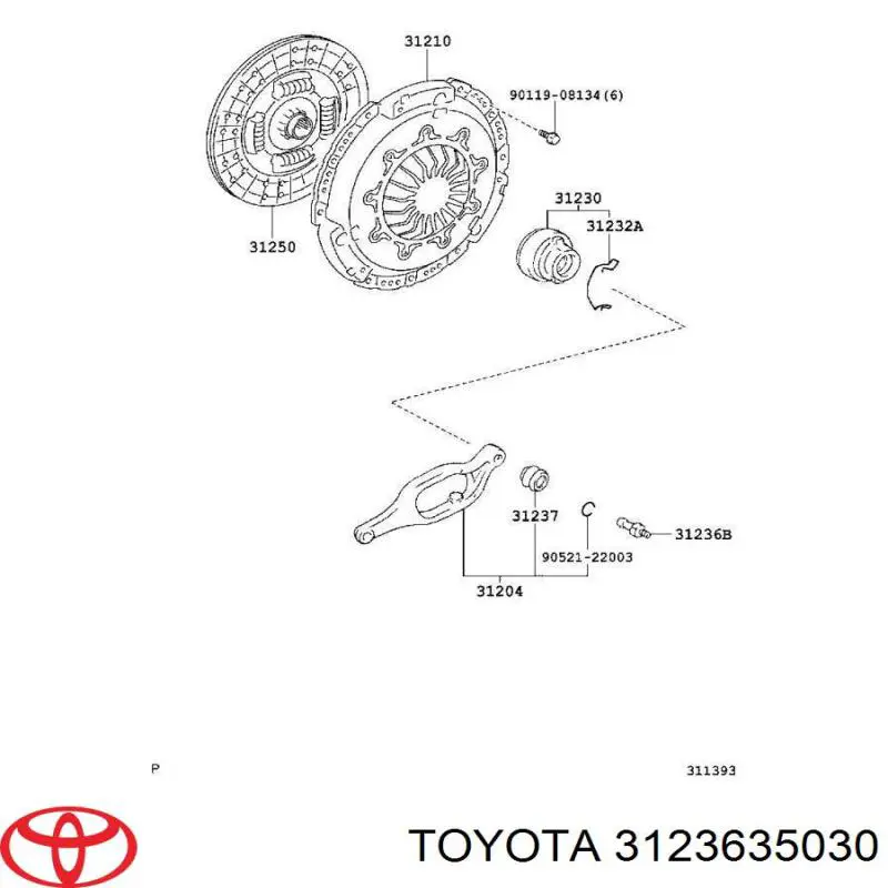 Oś widełek sprzęgła Toyota 3123635030 cena, od 8,31 USD