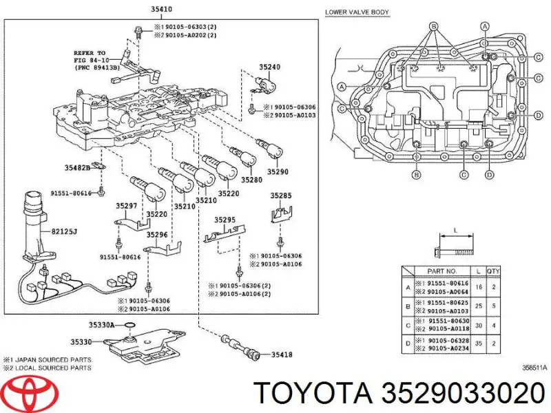 3529033020 Toyota Solenoid automatycznej skrzyni biegów