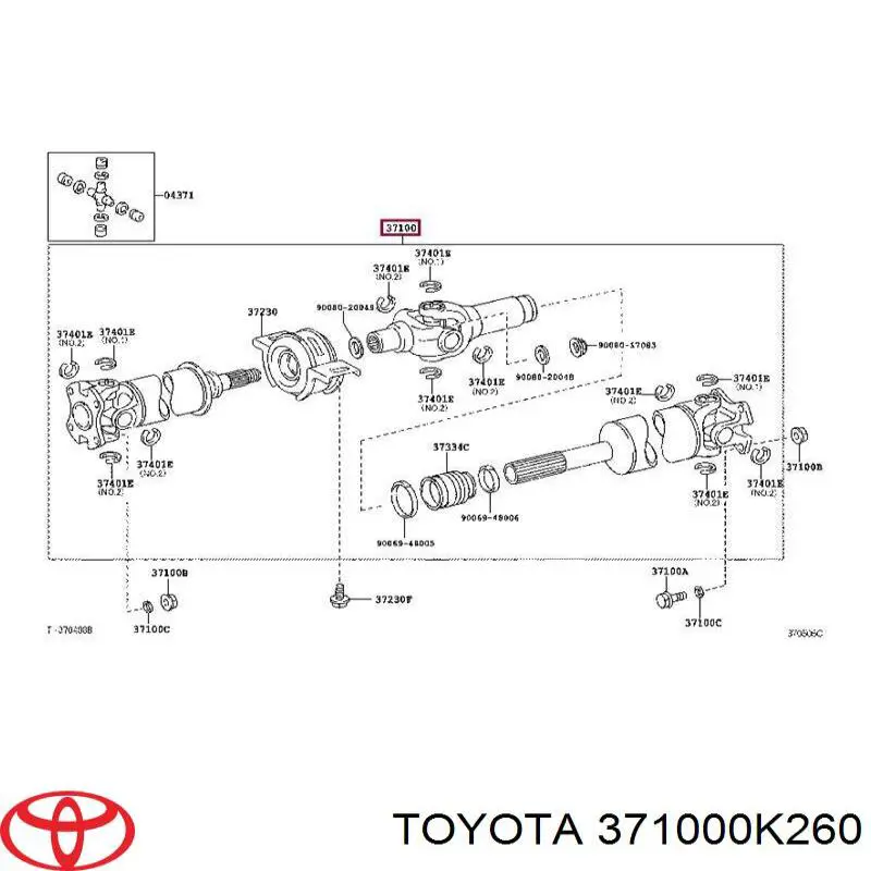 371000K260 Toyota Wał Cardana tylny, kompletny