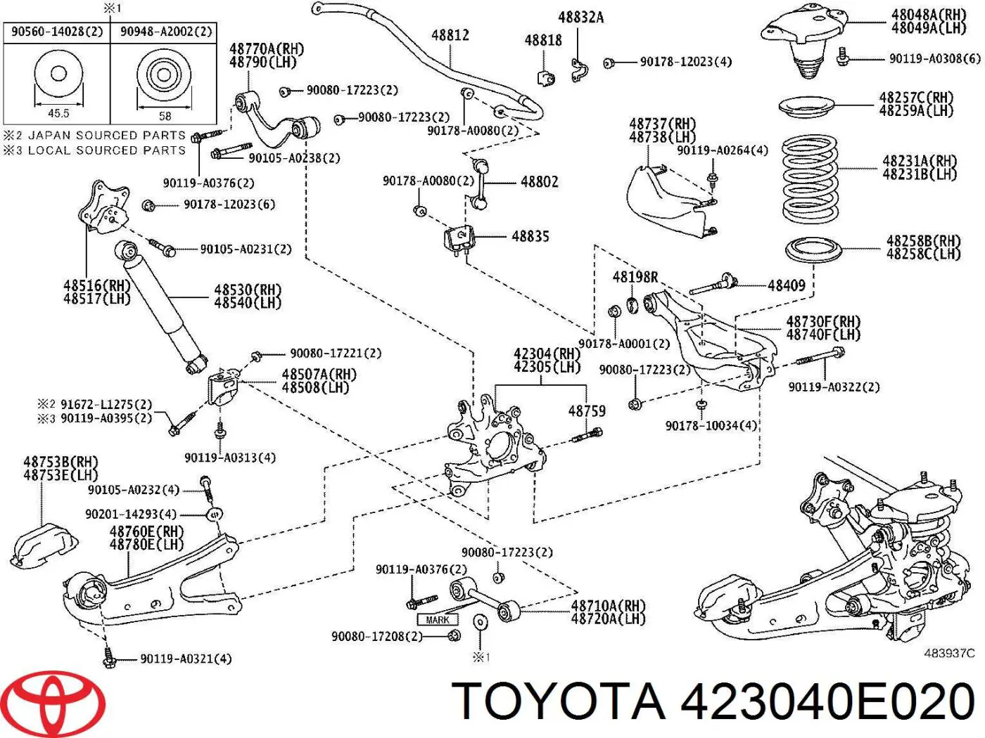 423040E020 Toyota Czop (zwrotnica) tylny prawy
